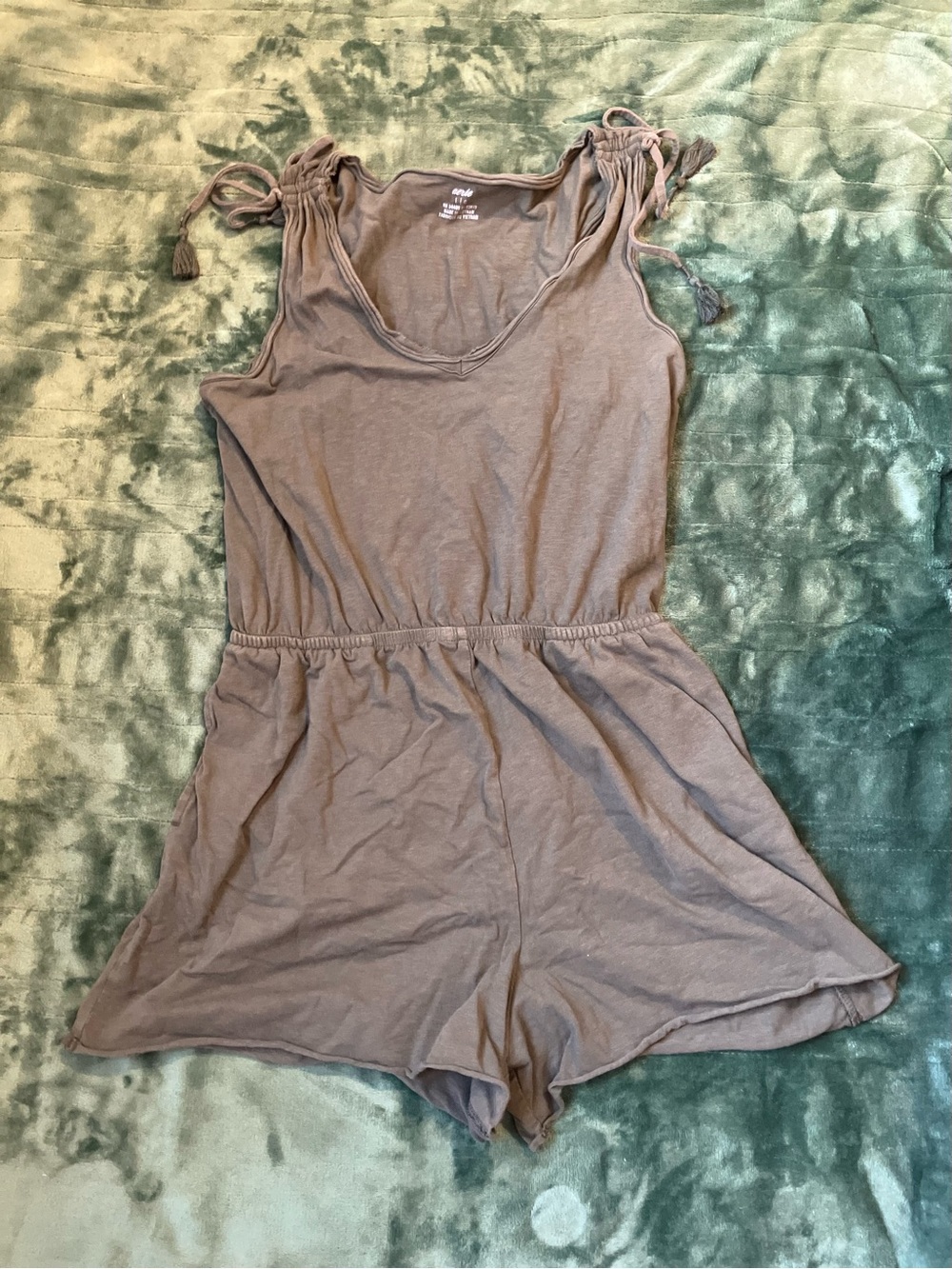 aerie Taupe Tie-Shoulder One-Piece Romper
